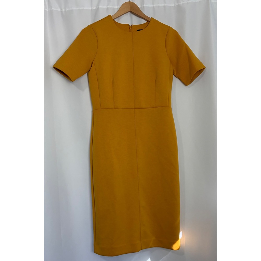 Ann Taylor Mustard Short Sleeve Sheath Dress Office Size 2 Stretch Workwear